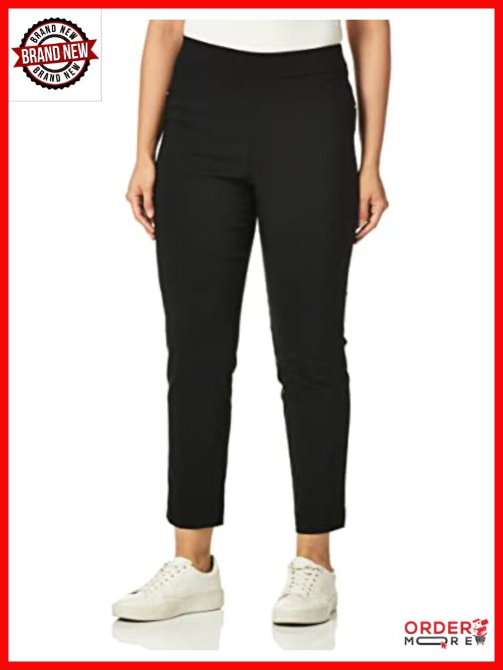 Pull On Straight Leg Dress Pants Slimming Stretch Slacks with Pockets